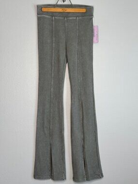 Wild Fable Stretch Ribbed Flare Pants Gray Travel Front Seam Slit